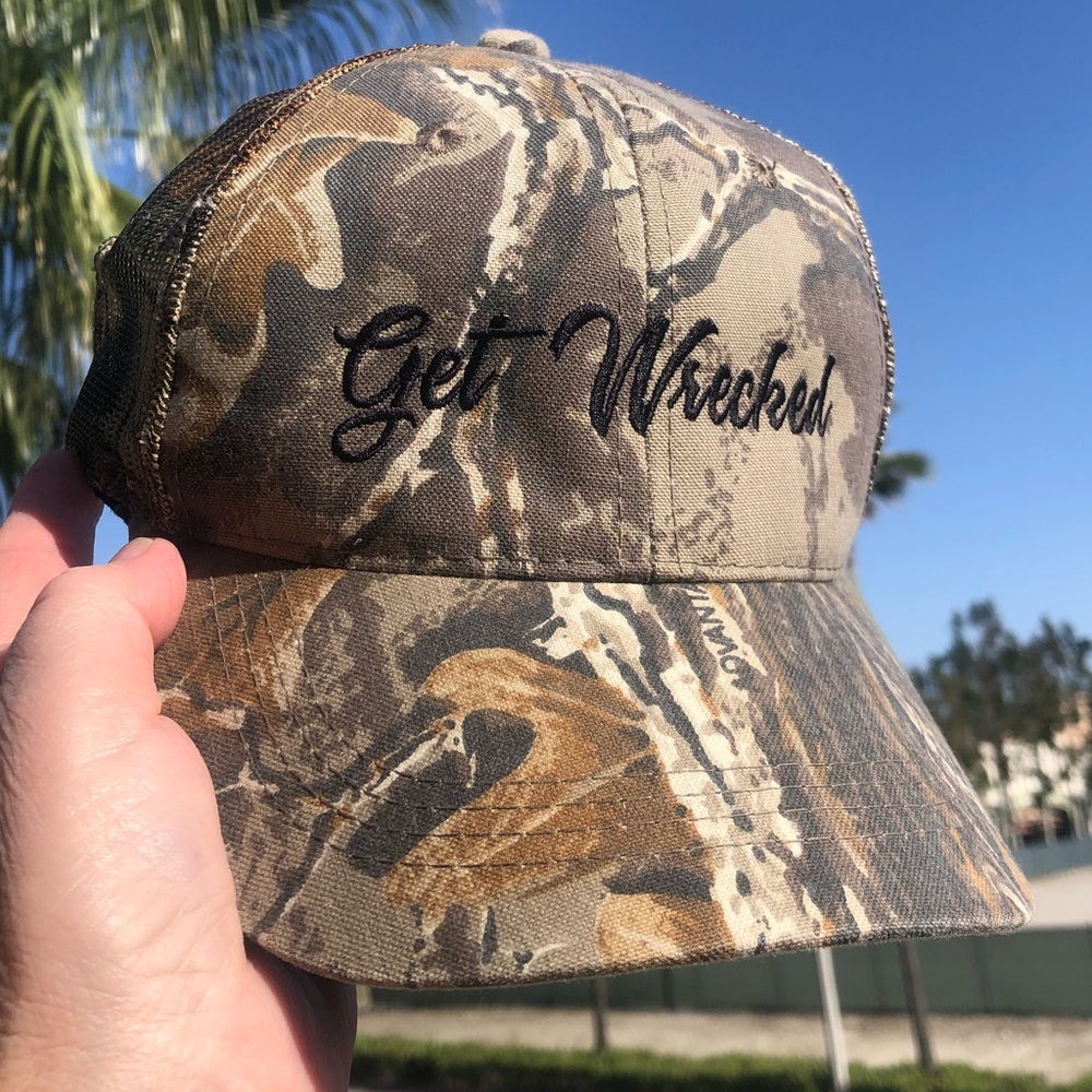Get Wrecked Camo Trucker Hat Adjustable Baseball Cap Unisex